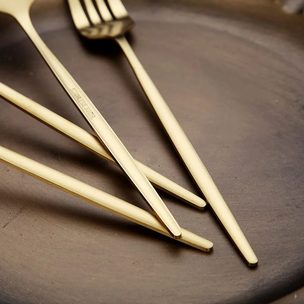Silvere/Golden Stain Flatware Modern 6 Pcs Stainless Steel Dinner Fork 8.2 Inch Camping Dinnerware Set Tableware Eating Utensils