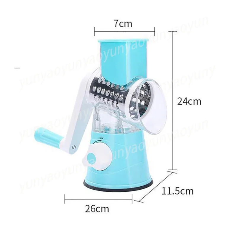 Multifunctional 3-in-1 Manual Vegetable Slicer Round Mandoline Slicer Potato Cheese Kitchen Machine Radish Shredder Kitchen Drum