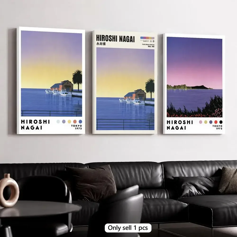 H-Hiroshi Nagai Tranquil Sea View Framed Wall Painting Framed Canvas Wall Art Poster Solid Wood Frame Home Decor