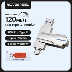 Флэш-накопитель MOVESPEED 2 в 1 USB Type C с поддержкой OTG 64 ГБ 128 ГБ 256 ГБ 512 ГБ USB 3.0 120 МБ/с для телефонов Macbook, ноутбуков, ПК