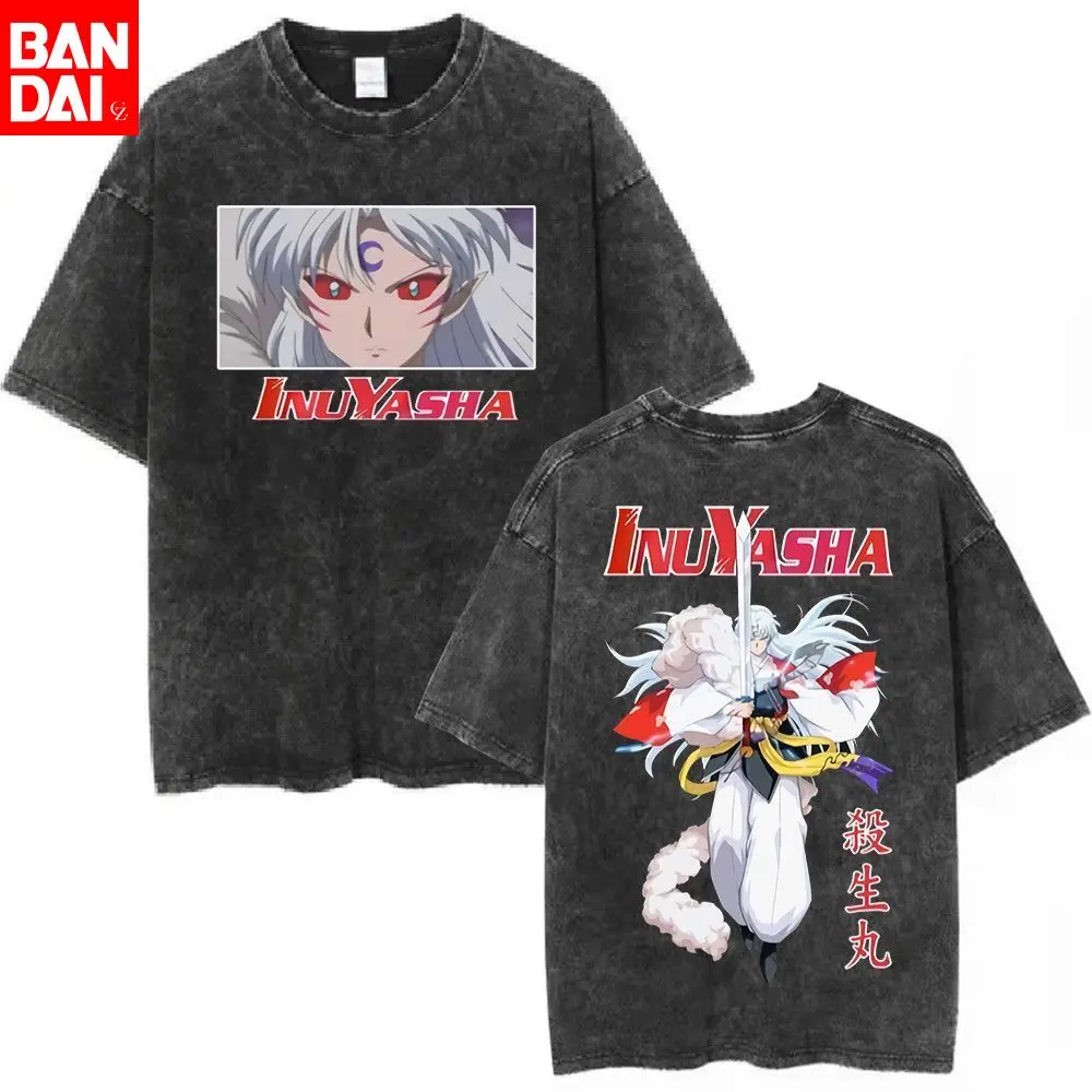

Digimon Angewomon Six-winged Angelic Form Vintage Wash Print T Shirt Men 2026 Summer Black Oversized Tee Anime Streetwear