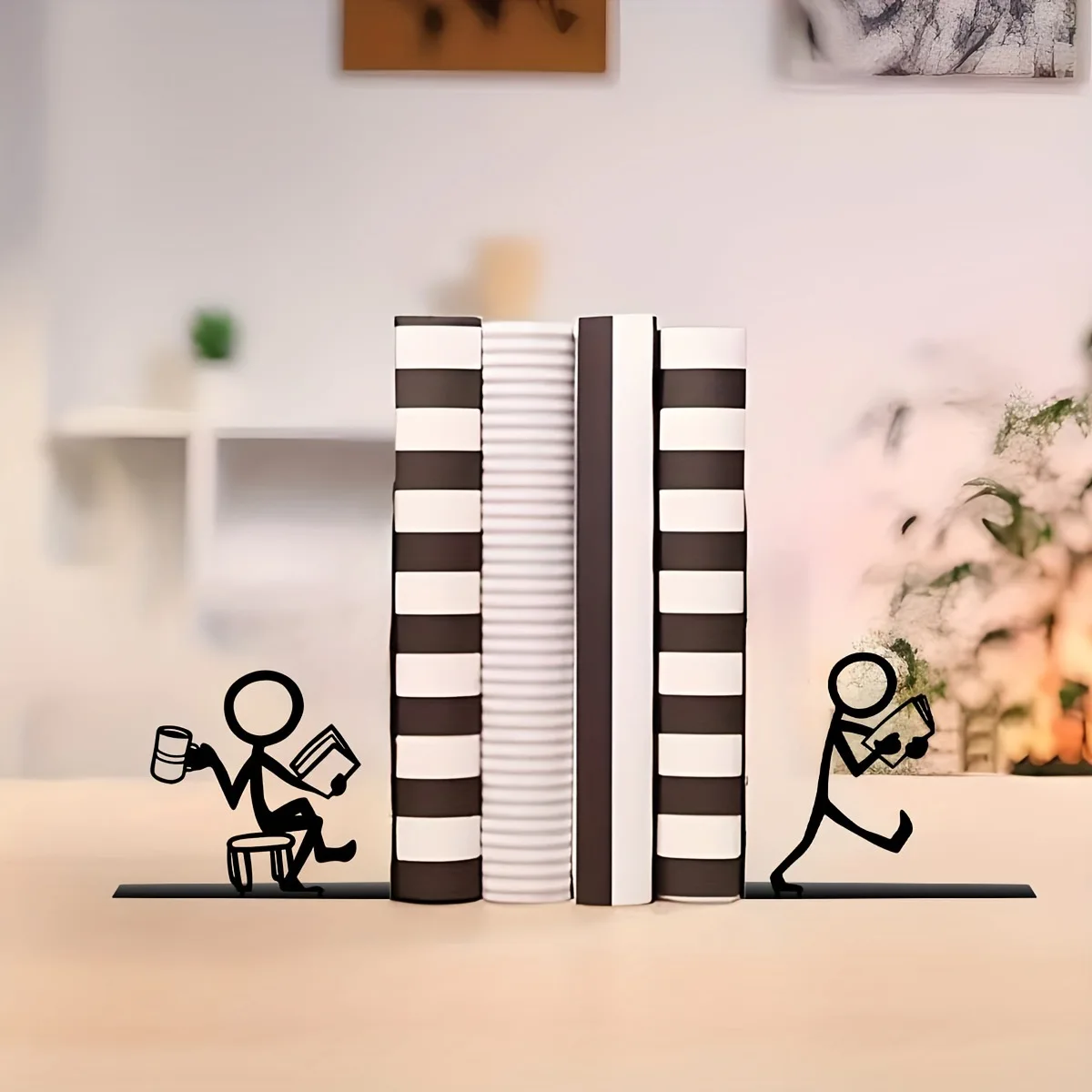 Creative Stickman Book Stand Black and White Simple Wind Bookend Home Study Desktop Book Storage Decorative Ornament Home Decor
