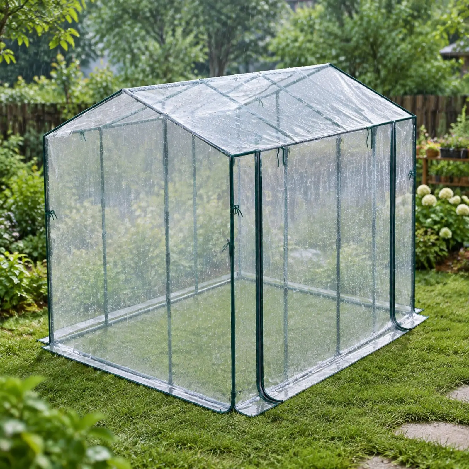 Outdoor Mini Greenhouse Frame with Sloped Roof and Tie Up Openings for Ventilation Patio Garden Plant Care