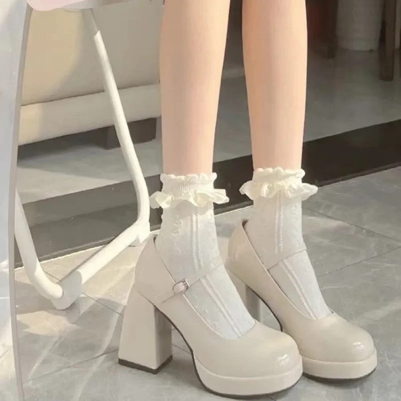 

2025 Summer Women's Mary Janes High Heels Round Toe Buckle Strap Dress Pumps Women with Shallow Chunky Heel Fashion Shoes Female