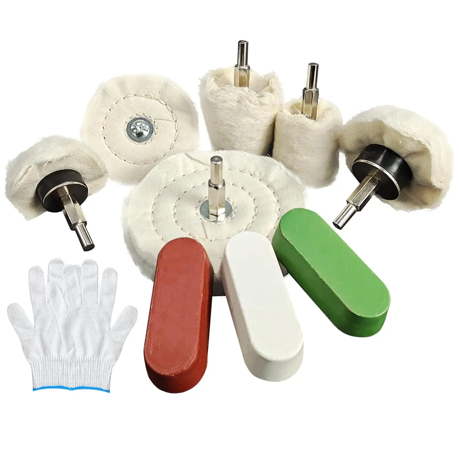 Kit de 10 Peças de Discos de Polimento, Rodas de Polimento e Almofadas para Furadeira para Metal, Alumínio, Aço Inoxidável, Cromo, Joias, Madeira