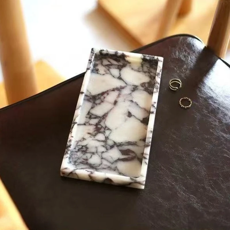 European-Style Luxury Natural Cararra Violet Marble Rectangular Tray, Aromatherapy Candle Holder and Decorative Display Piece fo view 5