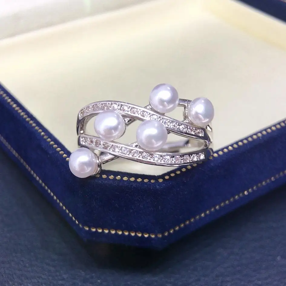 

Exquisite Aurora Natural Freshwater Pearl Ring Light Luxury Multi Pearl Ring Wide Edition Ring Handpiece Finger Ring