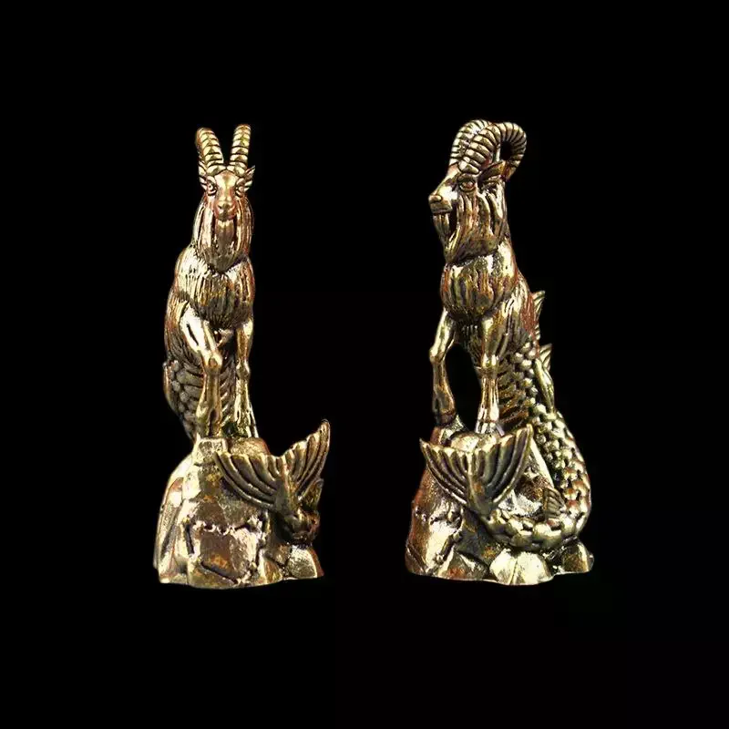 Capricorn Brass Statue Goat Body Fish Tail Zodiac Sign Figurine For Home Office Decor Luck Ornament