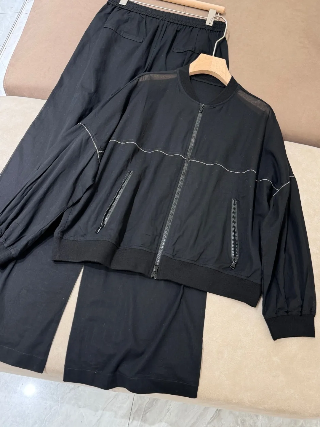 Summer casual thin cotton wide leg trouser suit