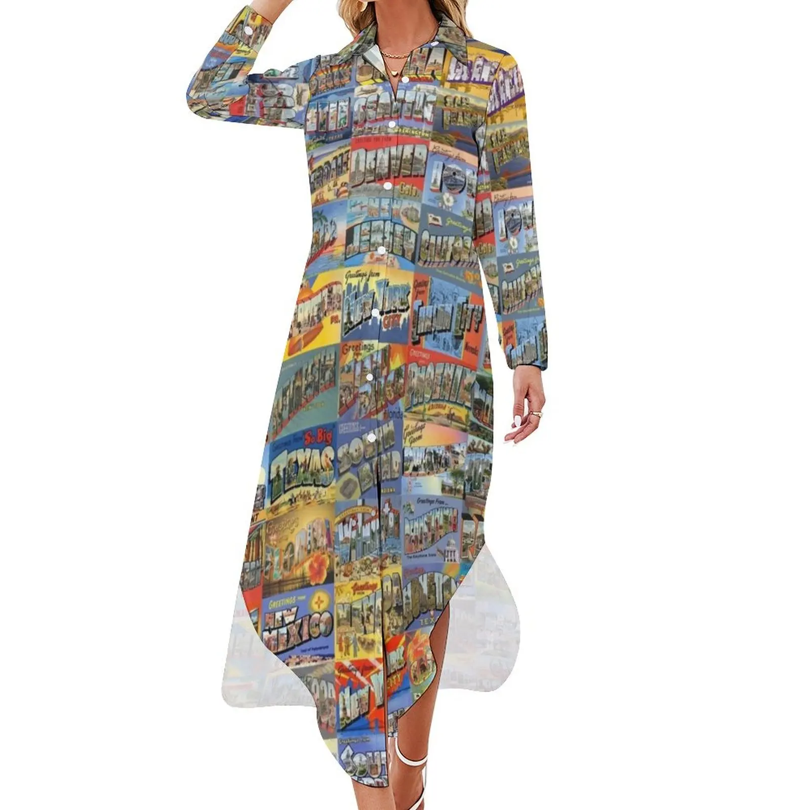 

Greetings From Long Sleeved Shirt Dress sensual sexy dress for women Women's summer long dress long women