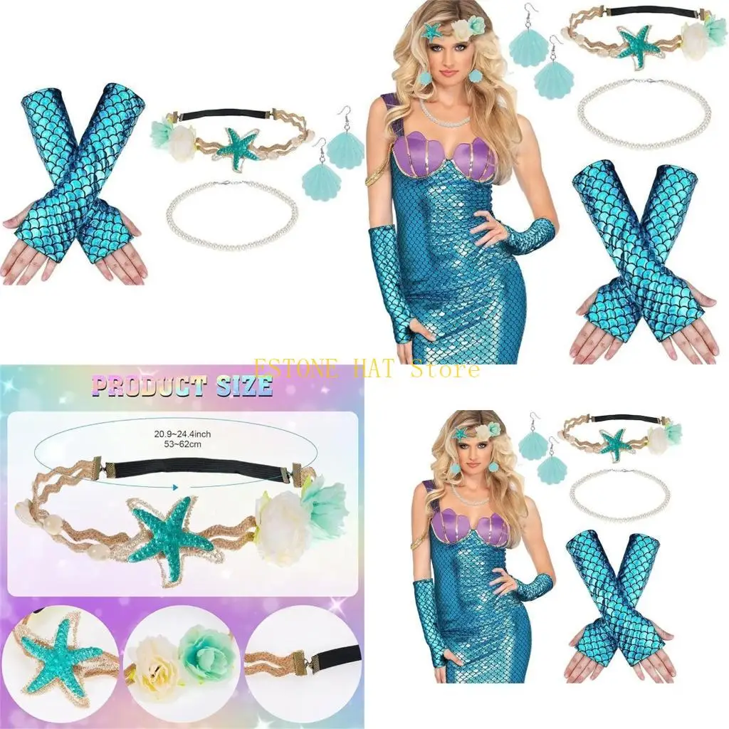 49MF Shell Earring Costume Set with Hair Band for Theme Styling Use