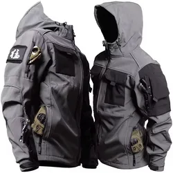 New Tactical Camping Jackets Men Soft Shell Waterproof Windproof Hooded Jacket Outdoor Functional Uniforms Multi-pockets