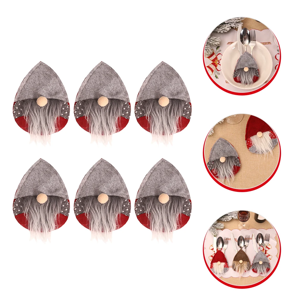 

6 Pcs Silverware Christmas Cutlery Set Elder Merry Artificial Utensils Holiday Holder Pocket