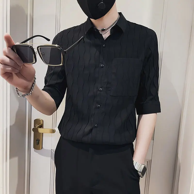 Men's Shirts Short Sleeve Summer Thin Ice Silk Shirt Tide Brand Luxury Half Sleeve Top Men's Clothing