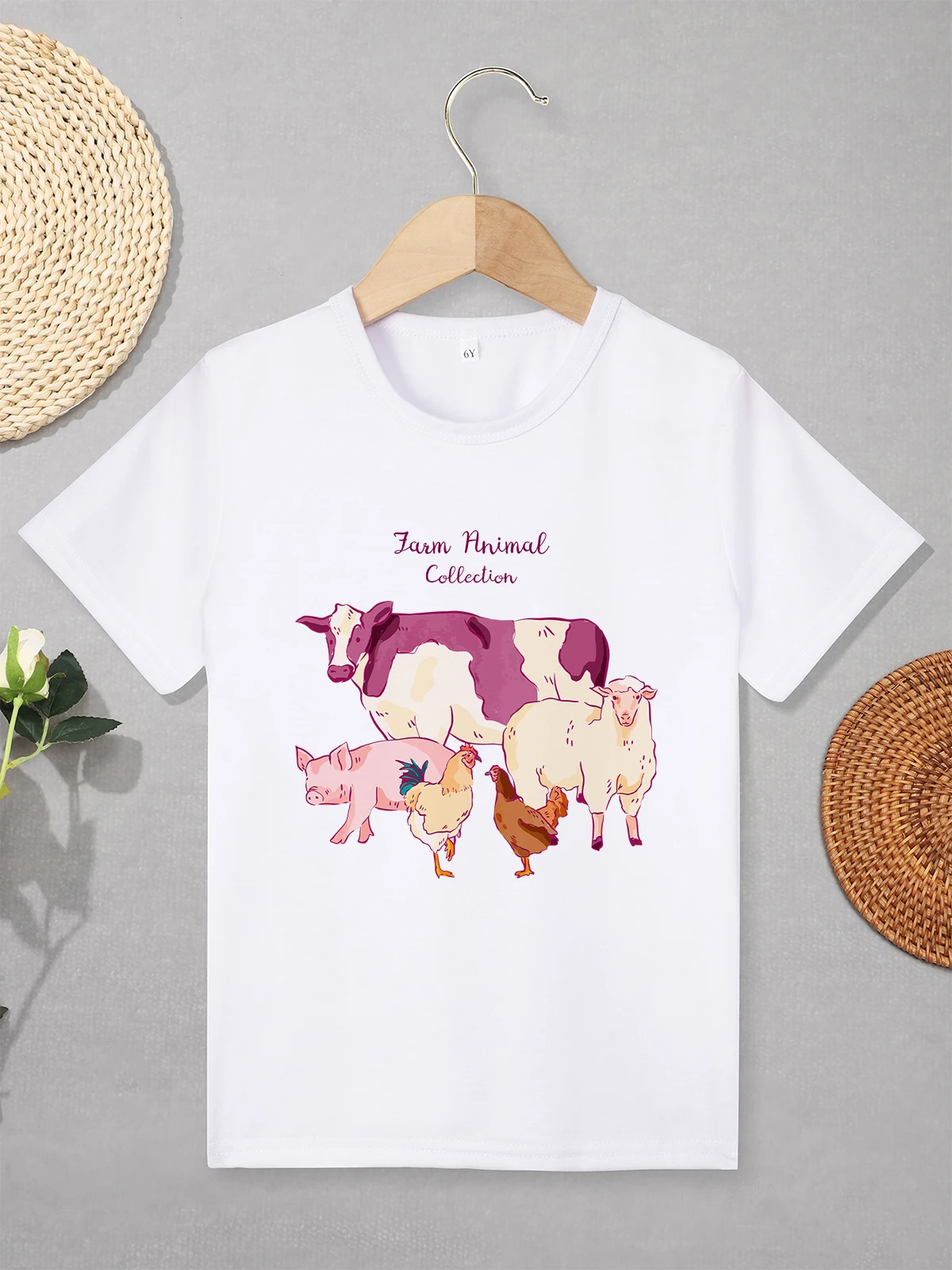 Farm Animal Collection Funny T-shirts Cartoon Harajuku Casual Style Summer Kids Clothes Comfy Fabric High Quality Child Shirt