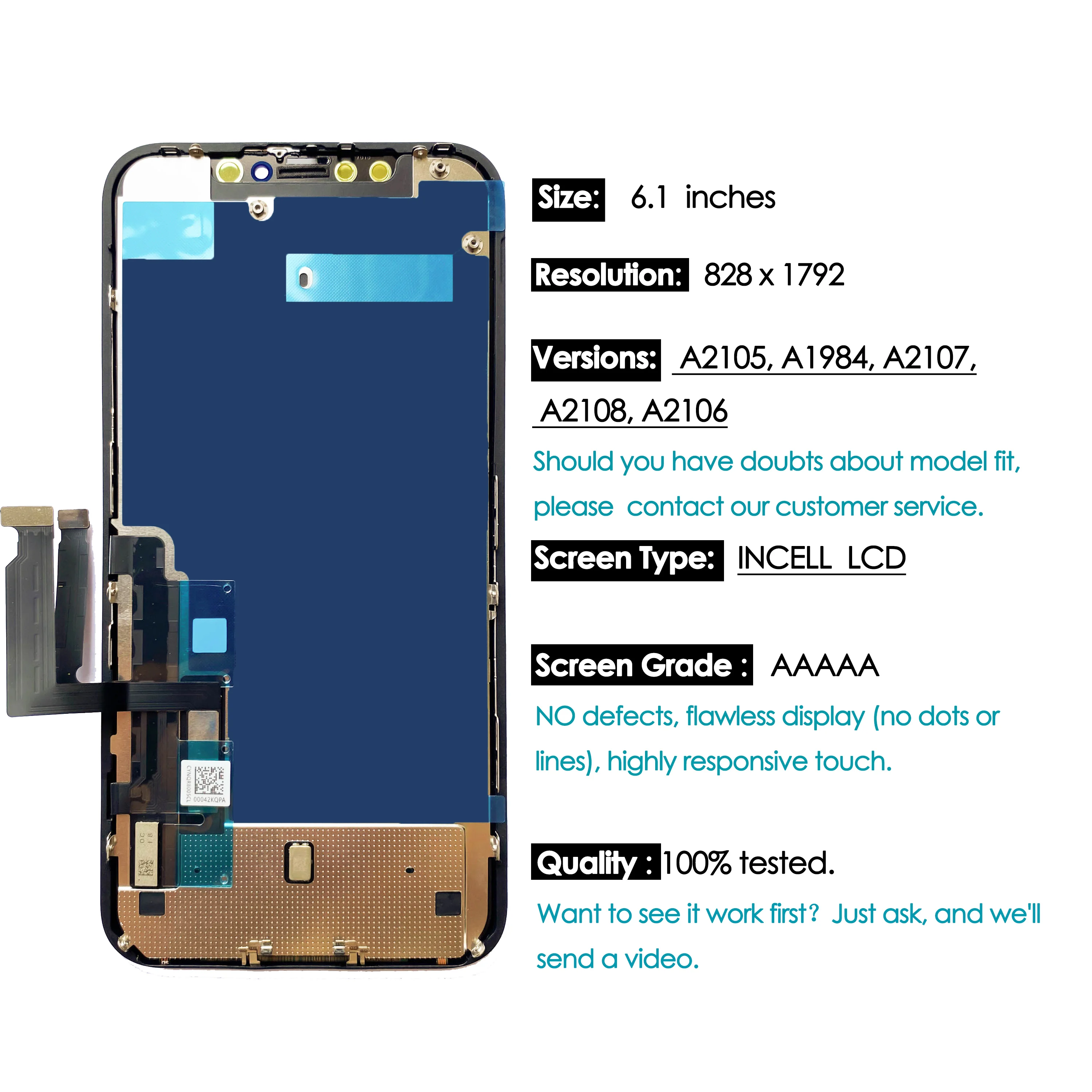 Pantalla LCD incell AAA de alta calidad para iPhone XR, reemplazo de pantalla táctil, montaje de digitalizador, piezas de reparación, Kit al por