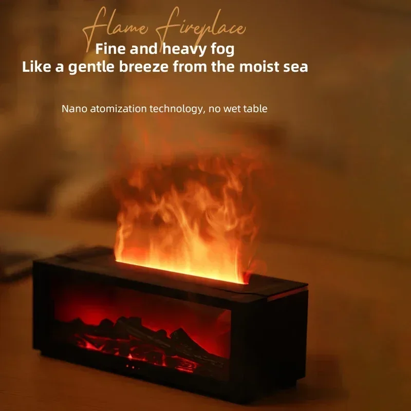 2024 New fireplace flame humidifier bedroom lasting fragrance machine simulated flame aromatherapy machine household fireplace