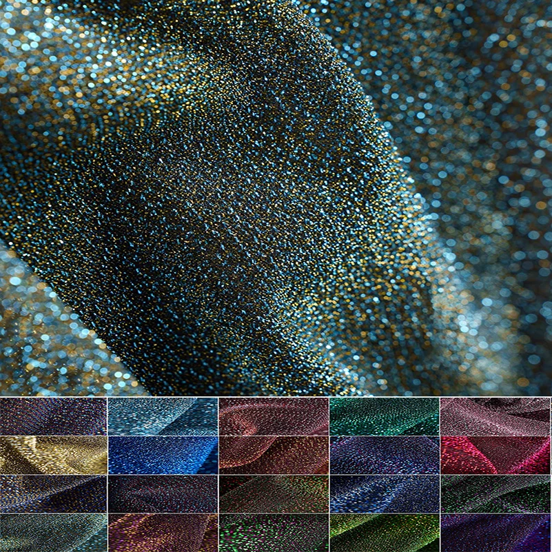 New listing Starry Sky Gauze Dreamy Two Colorful Electro Optic Purple Red Mesh for Sewing Clothes by Half Meter