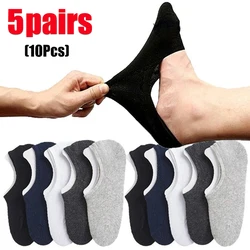 5 Pairs Invisible Mens Boat Socks Summer Large Plus Size Non-slip Silicone No Show Sock Slippers Cotton Black Sports Meias