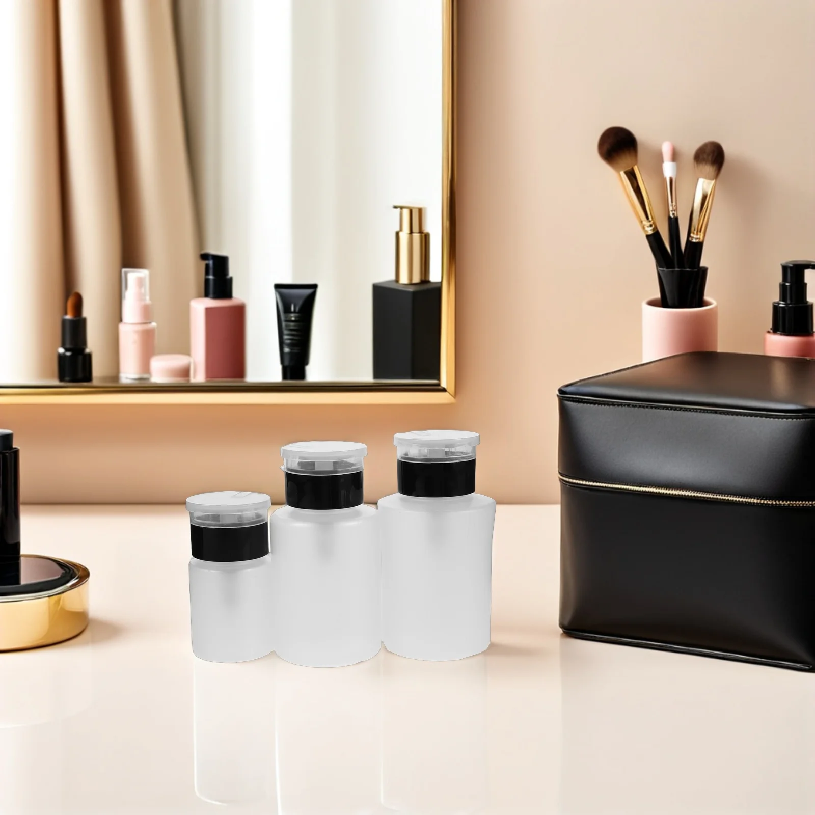 

3pcs Nail Polish Remover Pump Bottle 60Ml 150Ml 180Ml Empty Push Top Dispenser Spillproof Makeup Remover Container Portable