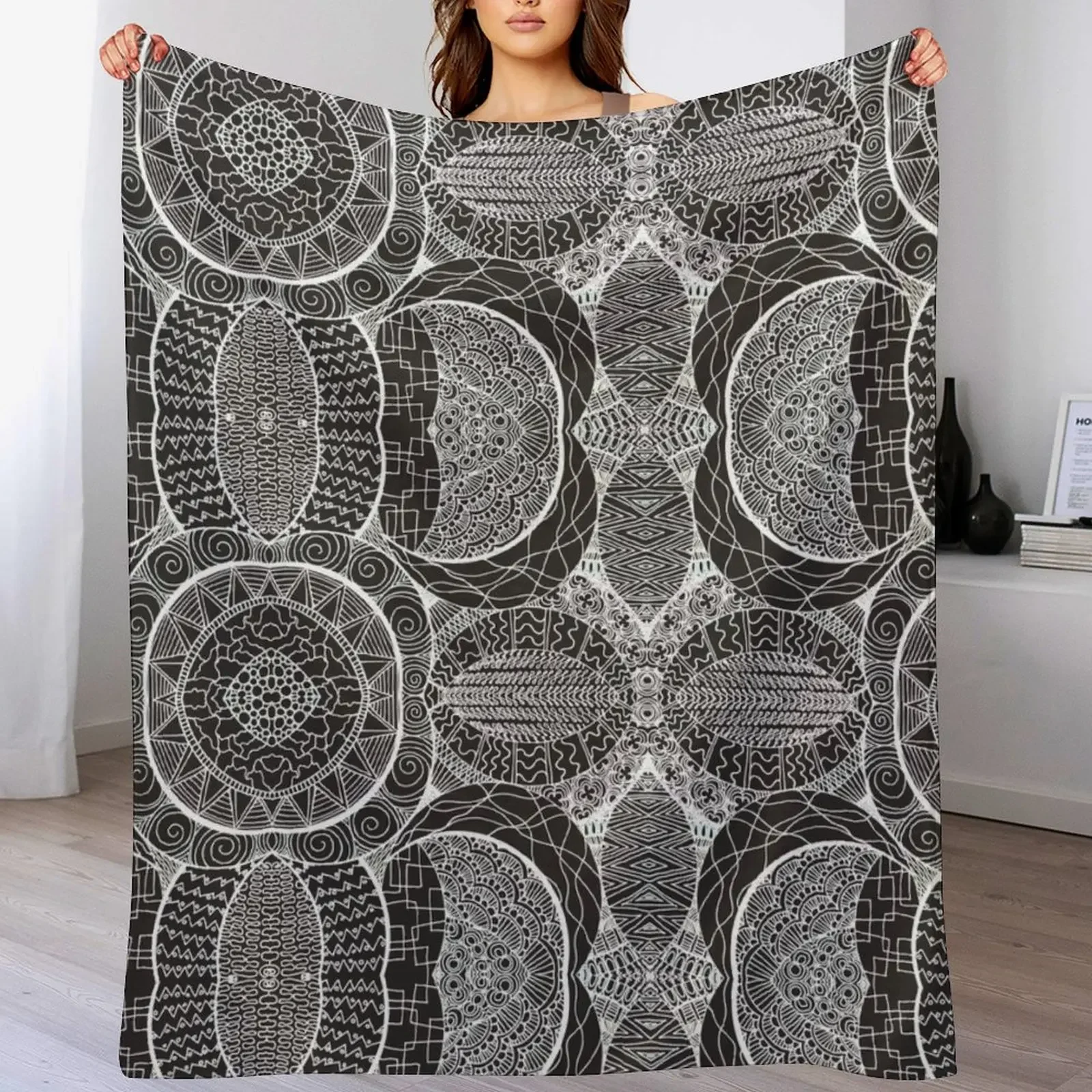 Mamma Africa | Geometric Tribal Pattern White Outline Throw Blanket Luxurious Soft Blanket Holiday Gift for Family