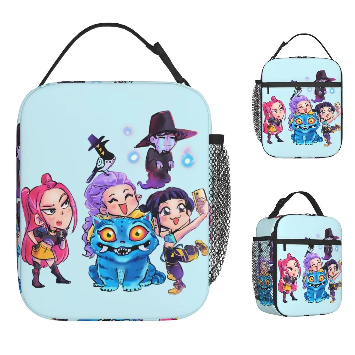 Huntrix Chibi Derpy Tigers K-Pop Group شيطان الصيادين حقيبة الغداء صندوق المدرسة مريحة أكياس الغداء الحرارية للطفل حقيبة للحفاظ على البرودة