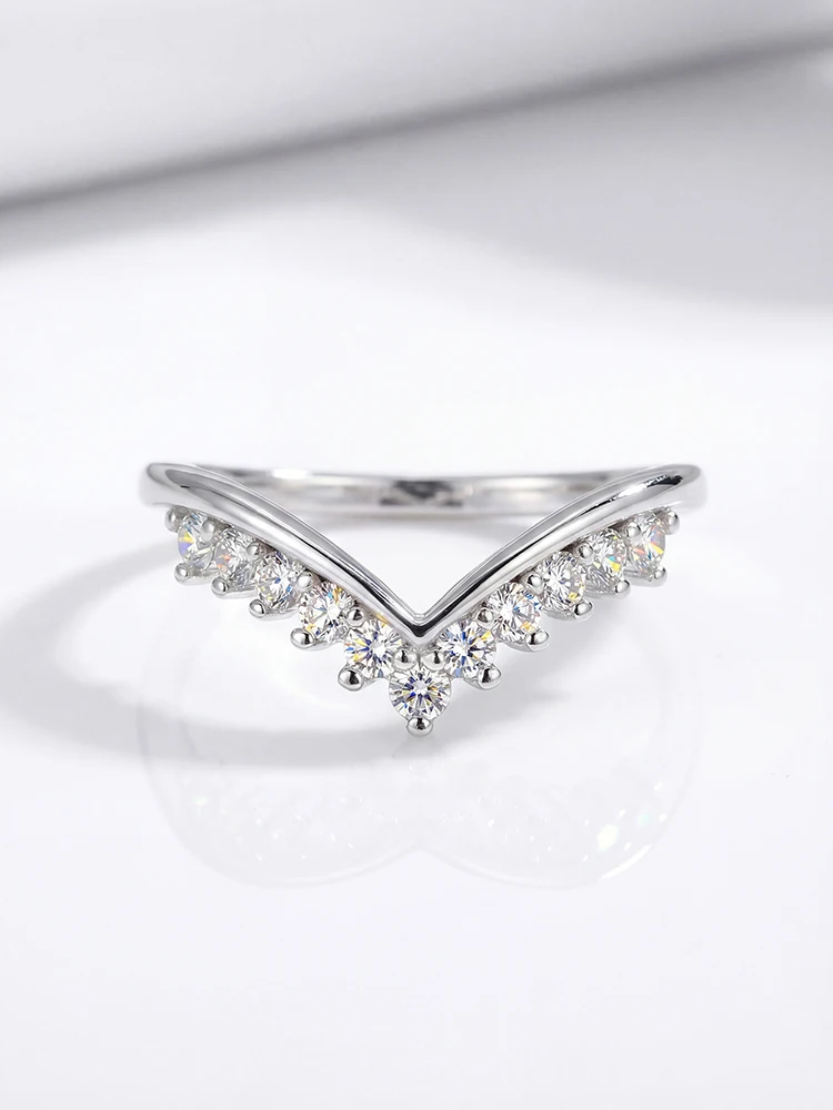 Wunderschöner, glänzender, hochwertiger Ehering mit echtem Moissanit-Diamant in V-Form für Damen, Verlobung, luxuriöser Schmuck – Detail 6