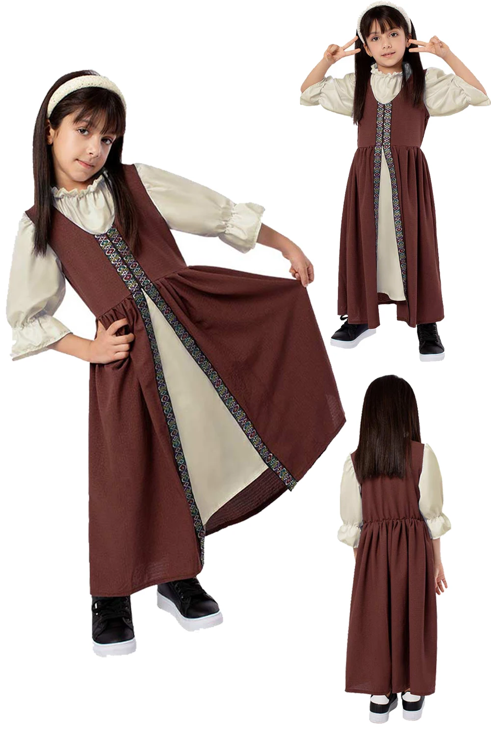 Kids Girls Renaissance Medieval Dress Cosplay Costume Child Retro Court Noble Dress Long Skirts Children Halloween Fantasia Suit