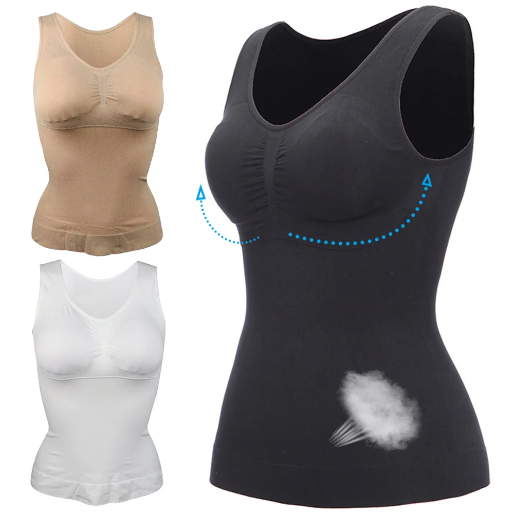 Women Body Shaper With Built in Bra Slimming Tank Tops Removable Padded Underwear Slimming Vest Corset Shapewear Undershirts