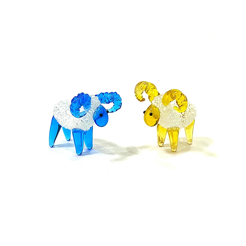 Handmade Mini Glass Sheep Figurine Colorful Cute Zodiac Animal Statue Ornament Home Desktop Indoor Room Decor Idea New Year Gift