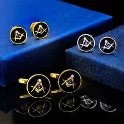 1 Pair Freemasonry Logo Crystal Cufflinks Black Enamel G Sleeve Nail For Men Women Boys Shirt Suit Jewelry Decoration