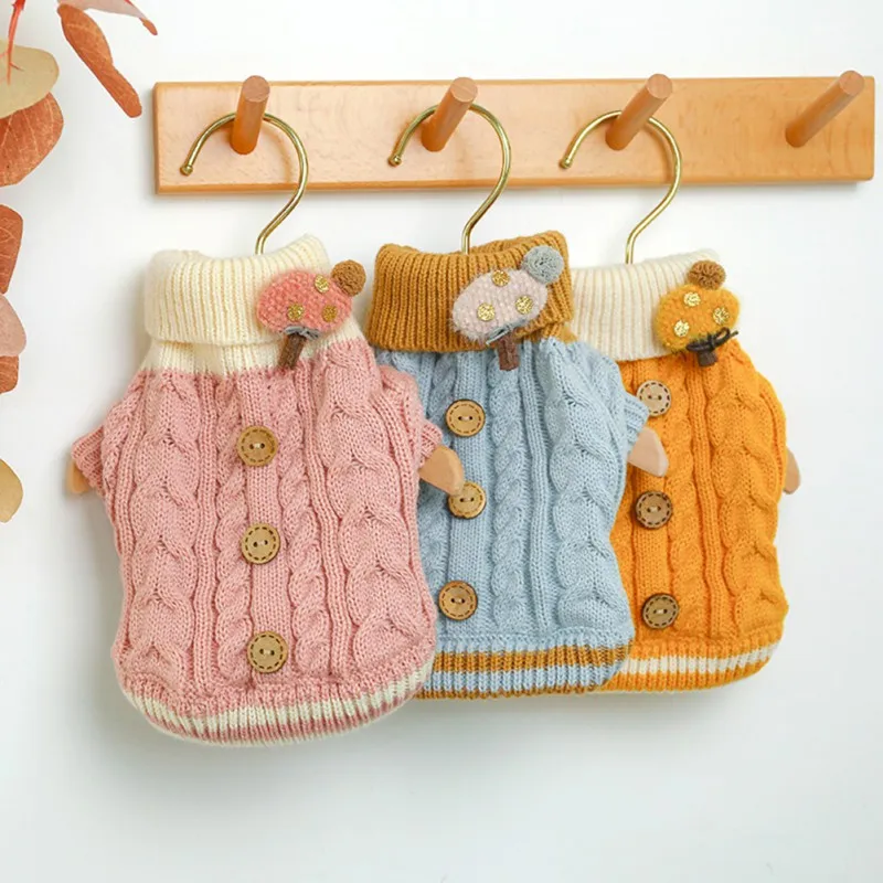 Winter Dog Sweaters Pet Clothes for Small Dogs Warm Sweater Coat Outfit for Cats Clothes Knitting Dog T Shirt Jacket 3 Colors