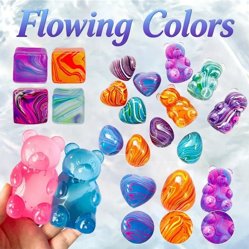 Rainbow Marbled Cube Egg Heart Bear Maltose Squishy Fidget Toy Slow Rebound Cute Random Surprise Stress Relief Fidget Toy Gift