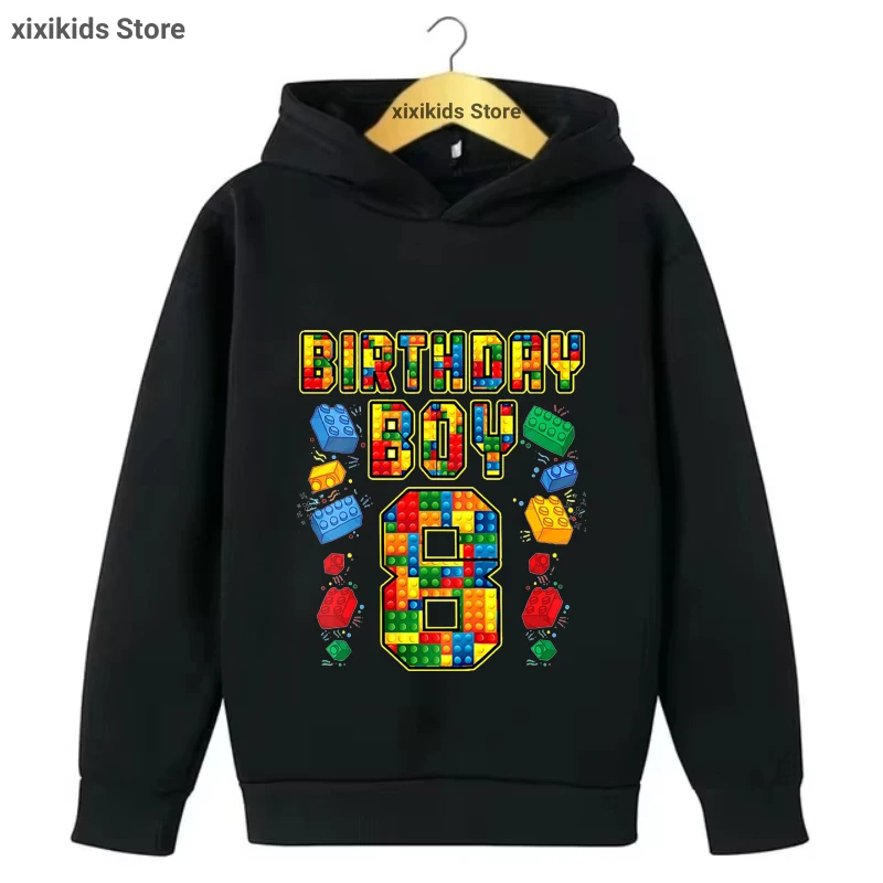 

New Master Builder Block Building 4th/5th/6th/7th Birthday Gift Printed Cap Hoodie Kids Clothes Spring/ Autumn/Winter Sweatshirt