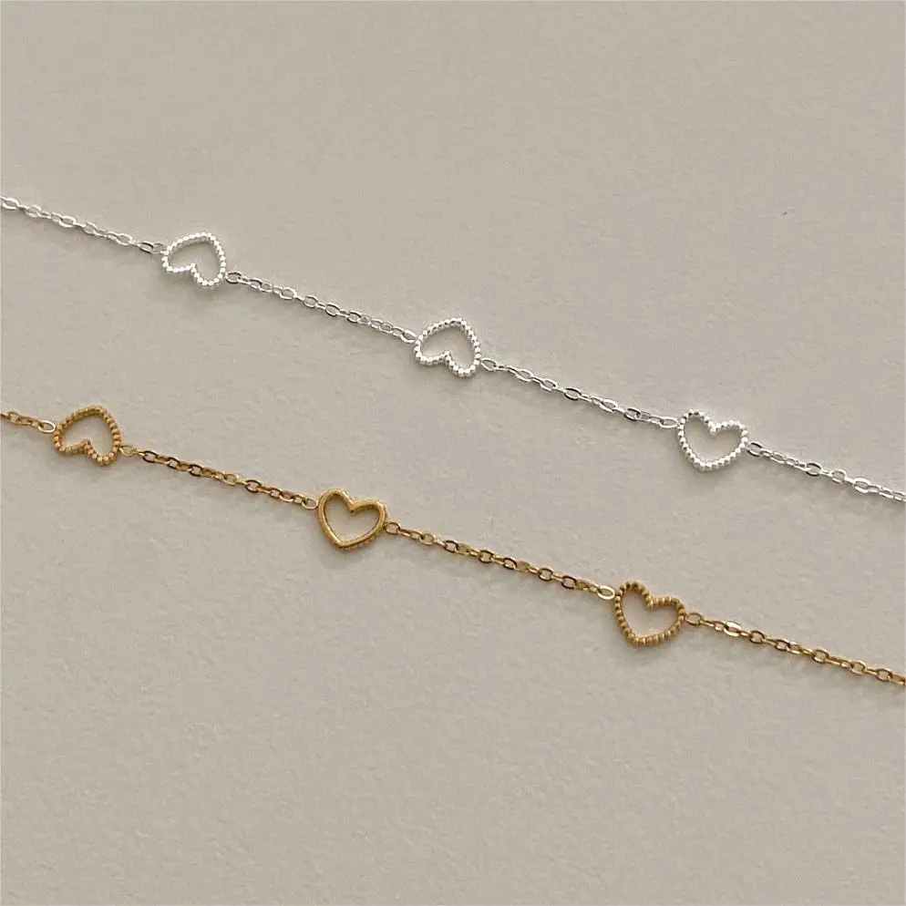 Pulseras de plata 925 con corazón de amor, cadena de mano hueca Simple, joyería hermosa y elegante para mujer, Pulsera versátil de Plata 925 JHB08