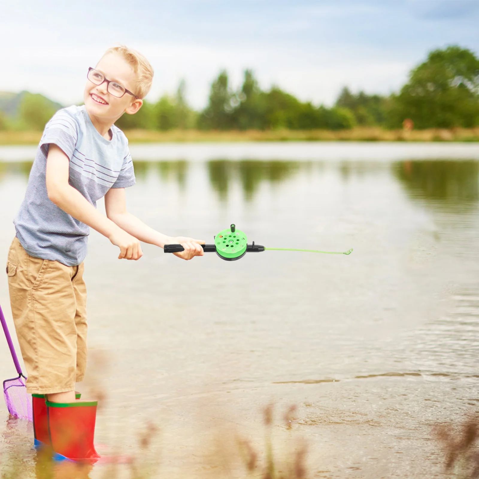 Canna da pesca per bambini Set completo di ghiaccio invernale gamberetti stalla da strada giocattolo (con linea) comodo canna da pesca da viaggio