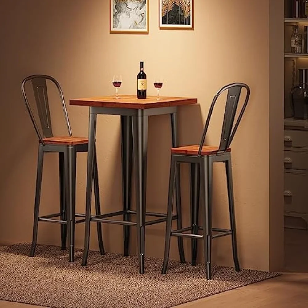 Aiho-Juego de mesa y silla de Bar, Juego de 2 mesas y sillas de Pub, con madera de olmo macizo y marco de Metal grueso