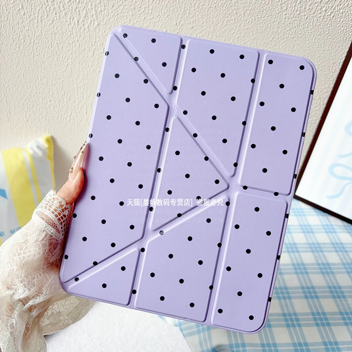 Ins Korean Purple Dots Y-Fold Y2K Tablet Case For iPad Pro 13in 11th M5 M4 12.9in A16 7/8/9/10th Air4/5/6/7 11in M2M3 Mini Cover