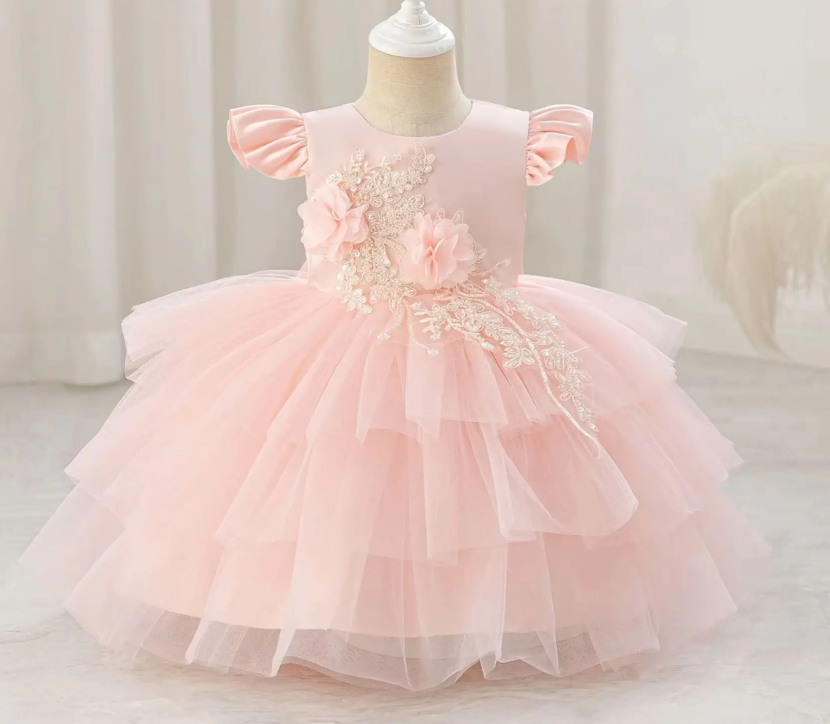 Baby Girl Party Dress Ruffles Sequins Girls' Princess Dresses Beading Puffy Girly Clothes Ball Gown