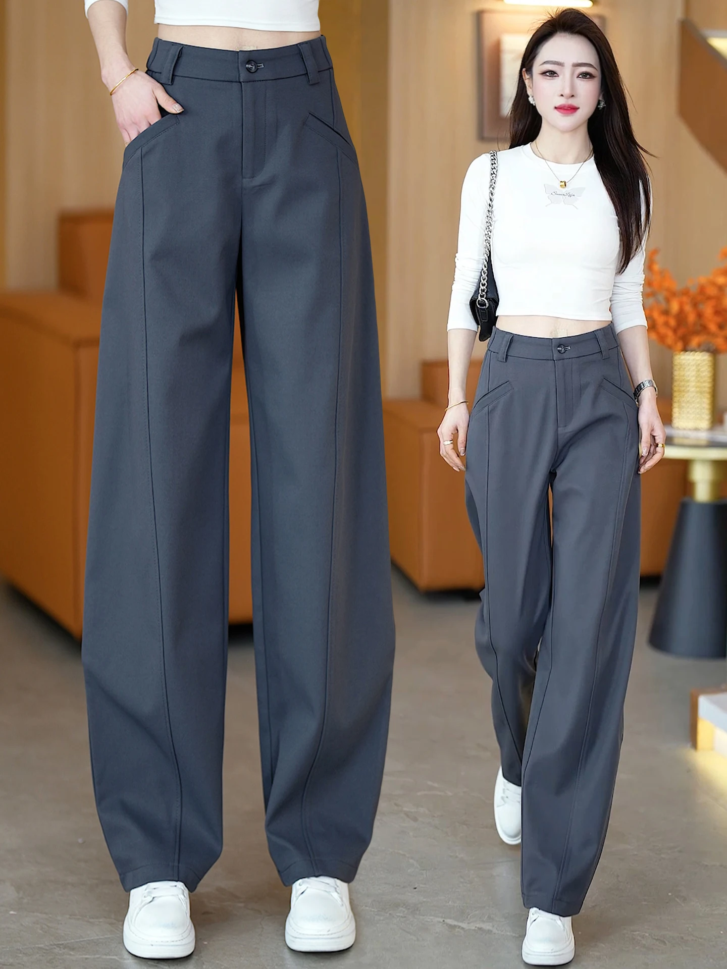 High Waist Wide Leg Suit Pants Women's Summer Thin Casual Loose Slimming Versatile Straight Cut Pants Dream Wisdom Beauty