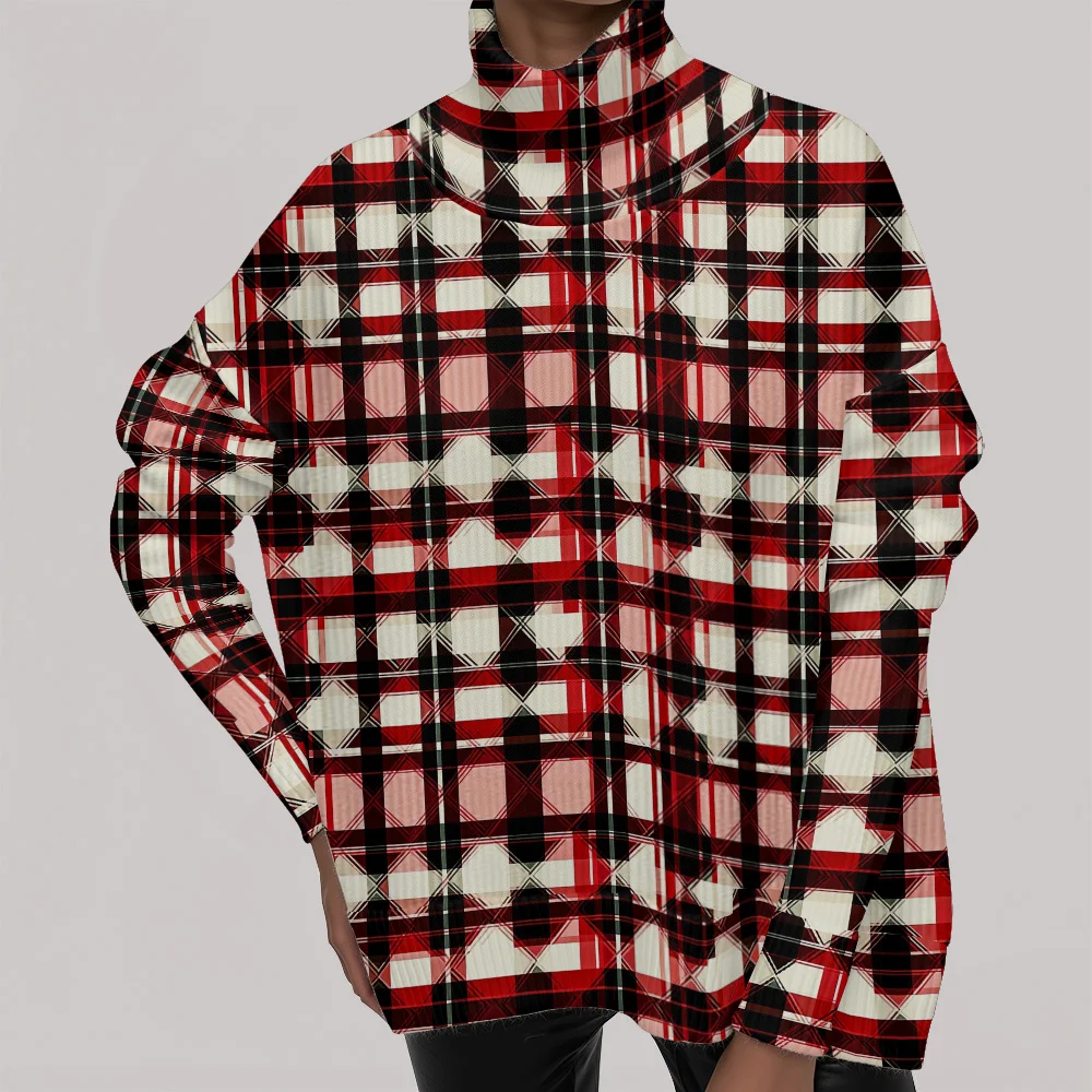 

Классическая клетчатая текстура Свитер с длинными рукавами Абстрактная полосатая клетчатая водолазка Свитер с длинными рукавами