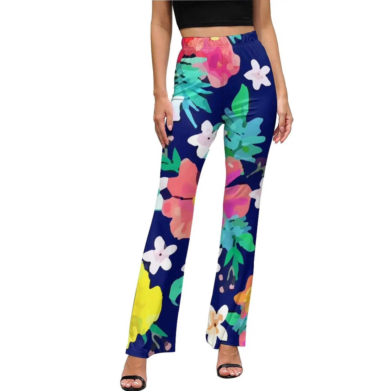 

Tropical Floral Pants Colorful Print Office Flared Trousers Summer Woman Graphic Korean Fashion Slim Pants