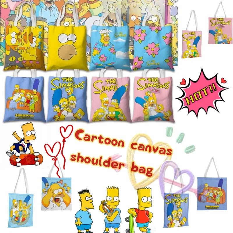 

Simpson anime peripheral canvas bag ins large capacity shoulder bag cute school style lightweight double-sided printed gift