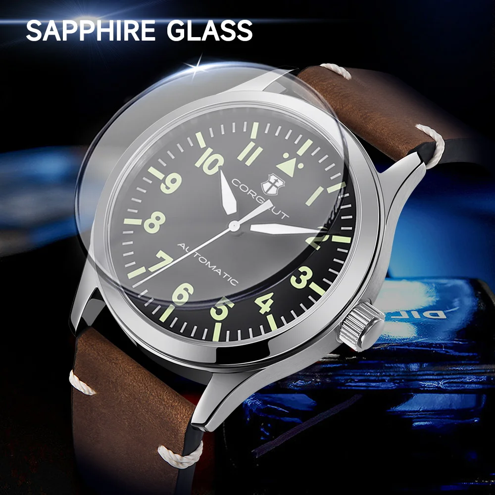 42mm Corgeut Sapphire NH35 Watch Military Men Reloj Automatic Luxury Sport Design Clock Lume Leather Mechanical Wrist Watches