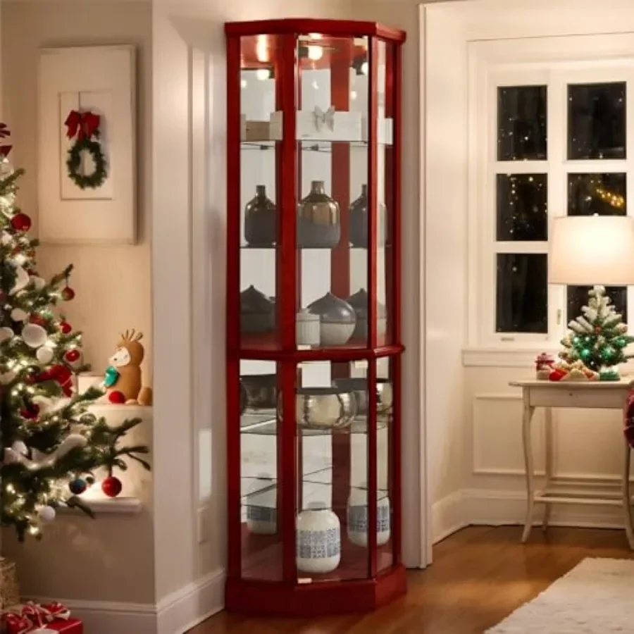 Corner Curio Cabinet for Living Room, Tempered Glass Doors and Shelves