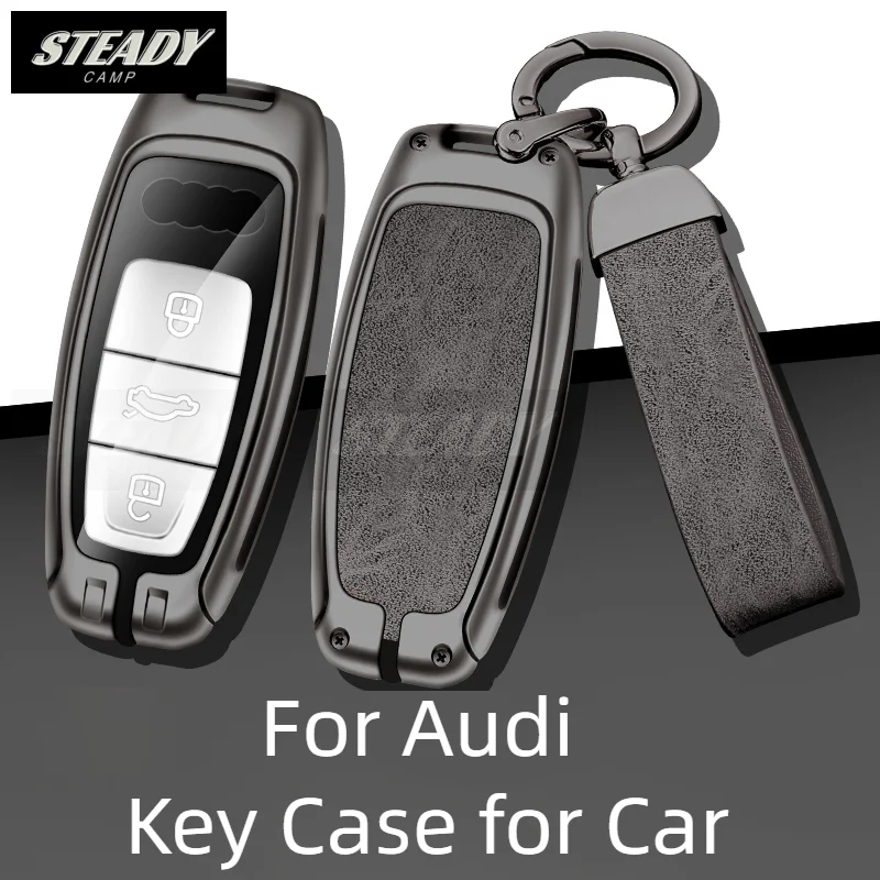 Zinc Alloy Leather Car Key Case Cover For Audi A6 C8 A7 A8 Q8 2017 2018 2019 2020 Fob Uncut Blank Case Replacement Accessories