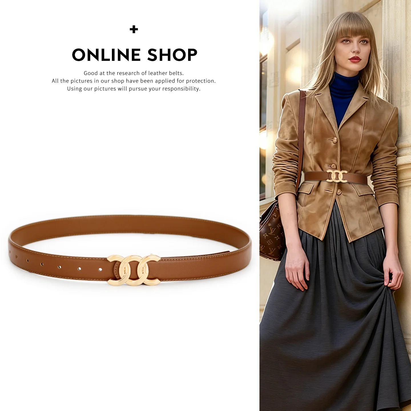 ファッショナブルなレディース本革ベルト、スカートやジーンズ用のウエストアクセサリー、多用途で滑らかな表面の合金バックル付きウエストチェーン