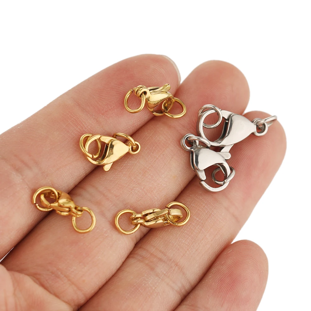 25 Stück Edelstahl-Karabinerverschlüsse, Verbindungsringe, Haken, Verbinder für Armbänder, Halsketten, Ketten, DIY-Schmuckherstellungszubehör – Detail 4