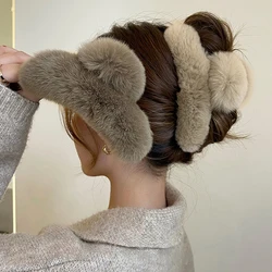 Winter Faux Fur Hair Claw Rabbit Hair Hairpins Plush Hair Clip Barrette Crab Headwear For Women Girls Hair Accessories