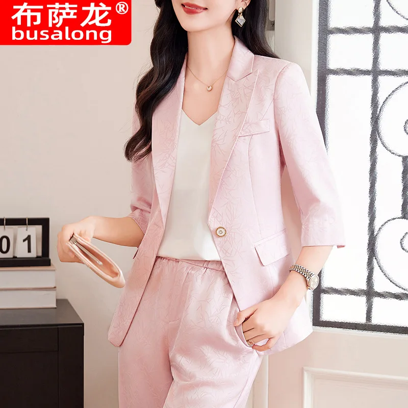 Summer Mid-Sleeve Suit Coat for Women2024New Women's Three-Quarter Sleeve Casual Business Attire Formal Wear Elegant Business Su